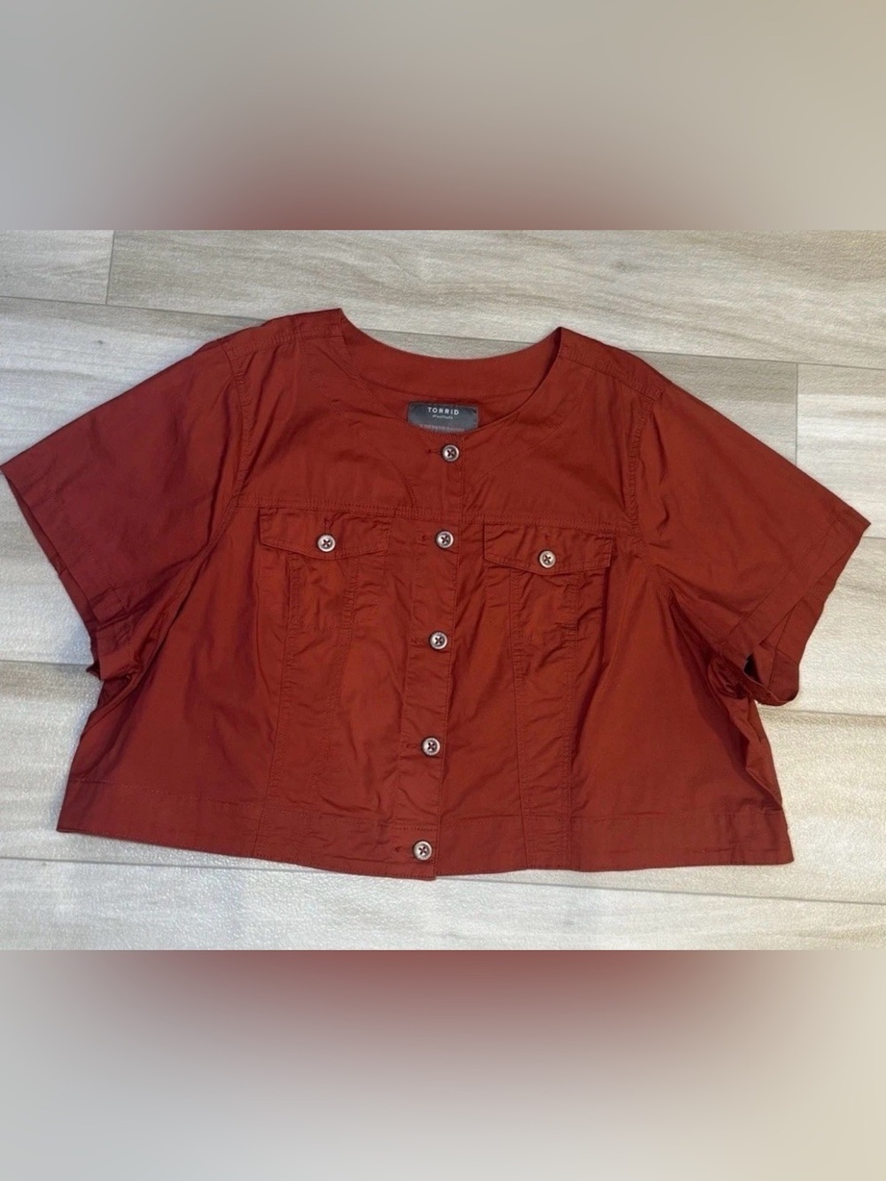 Torrid Jacket Cotton Poplin Collarless Bolero
Size 5 5X 28 $66
